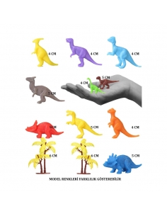 683 Toy Play 12 Parça Renkli Mini Dinozor Figür Seti 4-6 cm 2