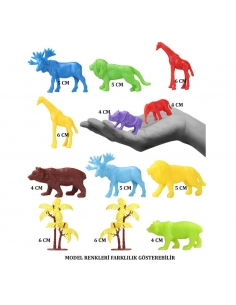 669 Toy Play 12 Parça Renkli Mini Vahşi Hayvanlar Figür Seti 4-6 cm 2