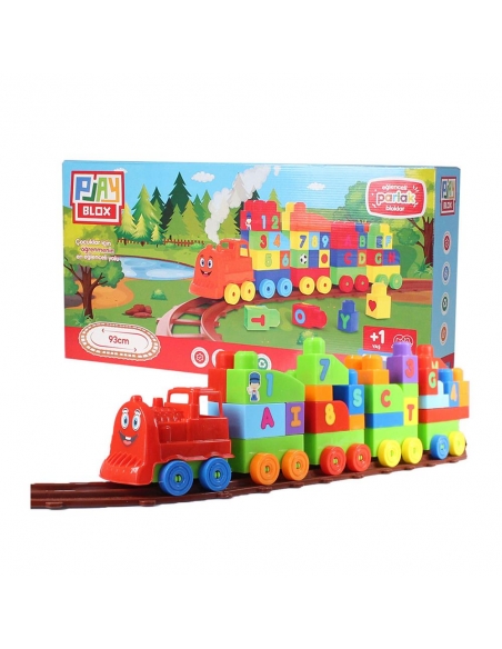Play Blox Oyuncak Tren Seti 77 Parça Sayılar ve Alfabe Treni Parlak Renkler Mega Blok Seti