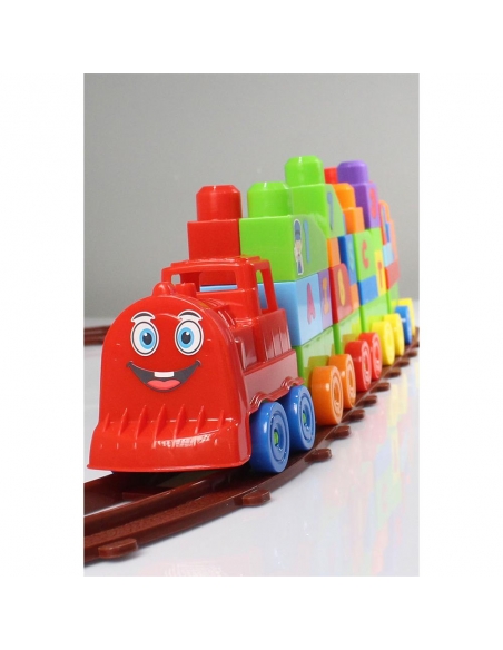 Play Blox Oyuncak Tren Seti 77 Parça Sayılar ve Alfabe Treni Parlak Renkler Mega Blok Seti