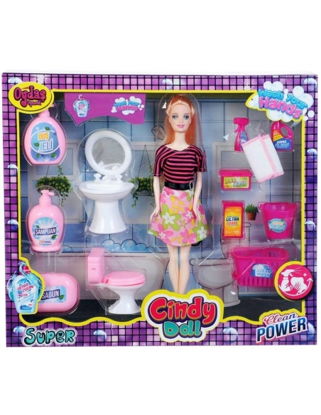 CİNDY DOLL LAVABO TEMİZLK SETLİ BEBEK