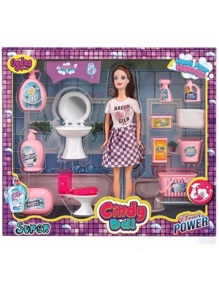 CİNDY DOLL LAVABO TEMİZLK SETLİ BEBEK
