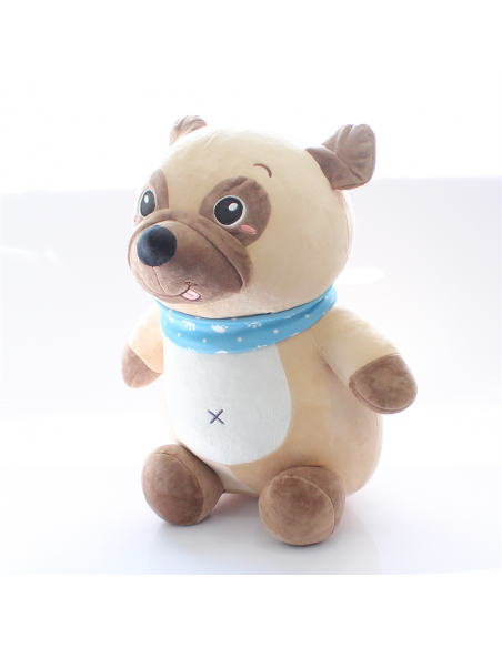 Oturan Fularlı Yavru Pug ve Kurt Peluş Oyuncak 40Cm 1 Adet Fiyatıdır
